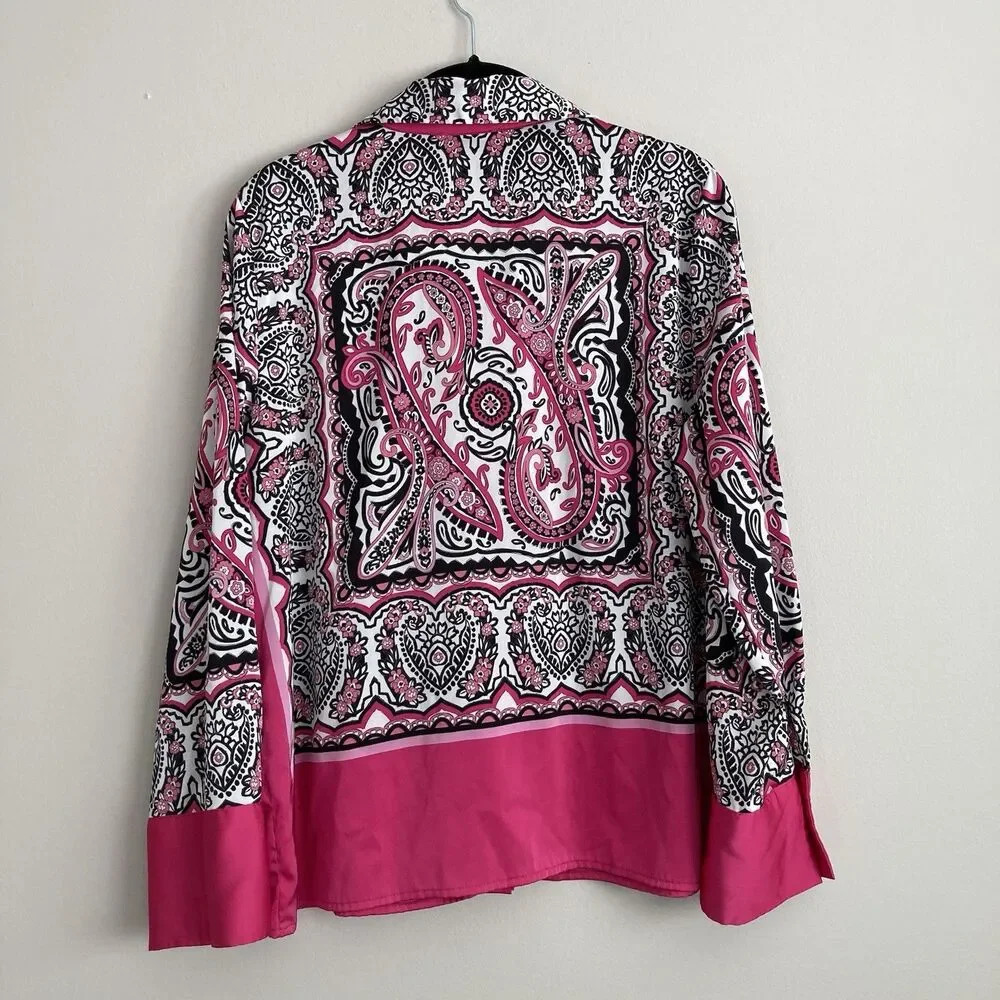 Maison d' Amelie Womens Button Up Geometric Paisley Print Blouse Size Medium - Picture 6 of 10